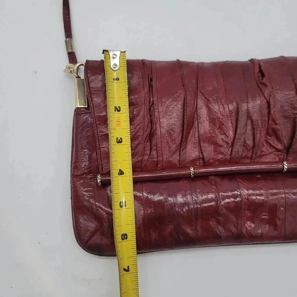 Vintage Womens Genuine Soft Eel Skin Leather Purse Clutch Hand Bag Red Burgundy - Picture 11 of 11